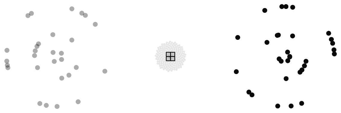 Three panels showing the negative, null and positive cells of one byte's tile, drawn separately